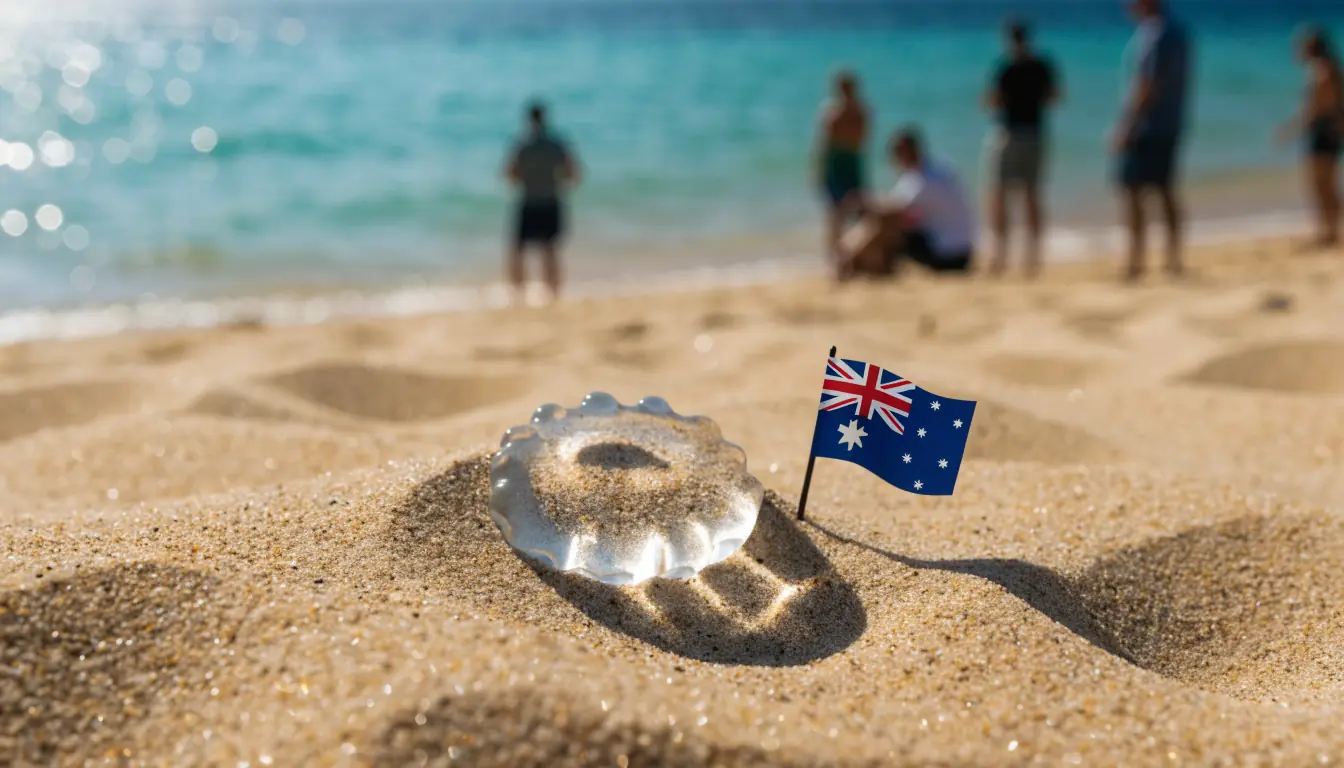 Golden sand with translucent cookie and Australian flag